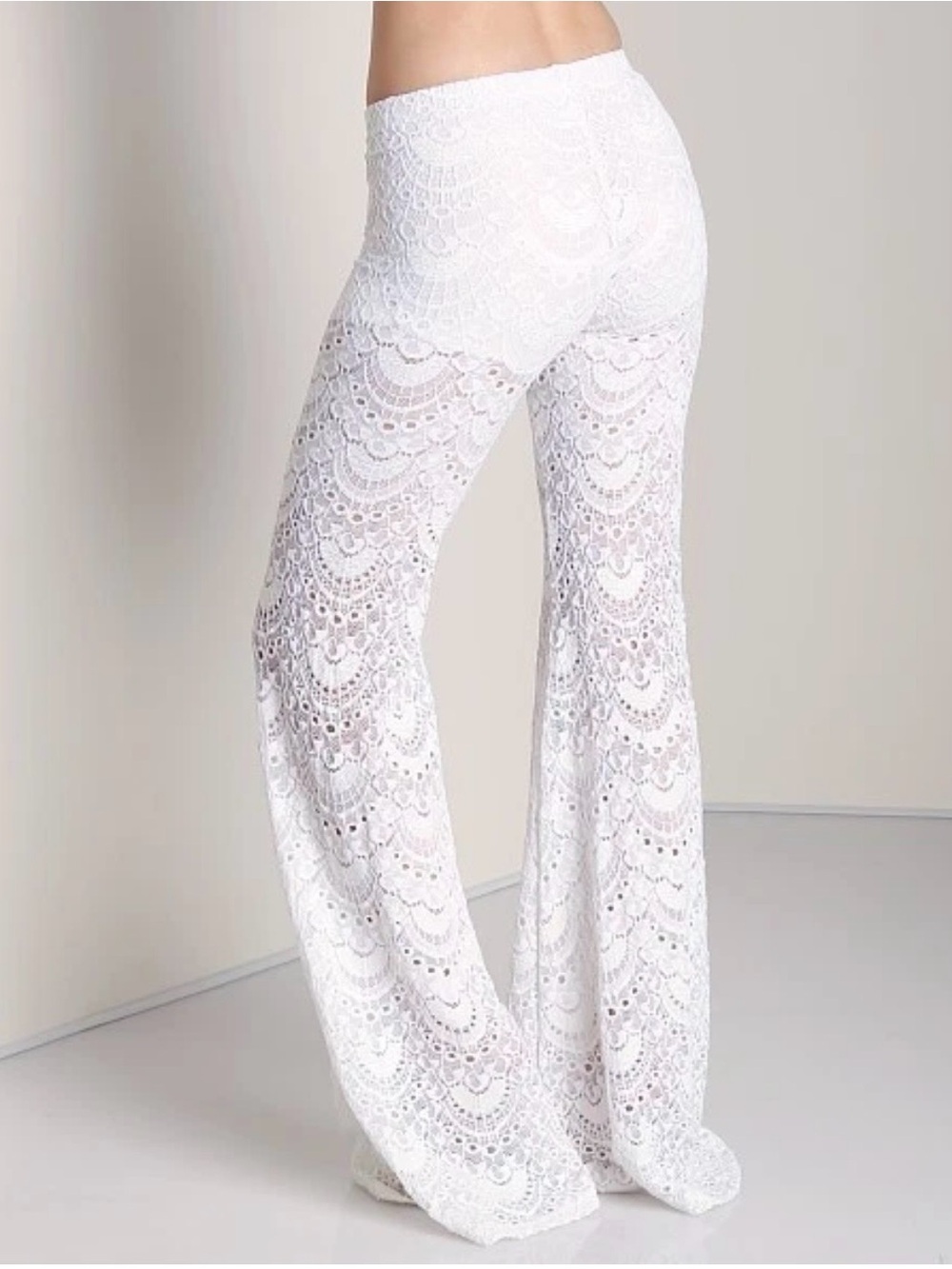 NWT Nightcap Clothing Spanish Lace Fan White Stretch Flare Pants 4/L - Picture 3 of 7